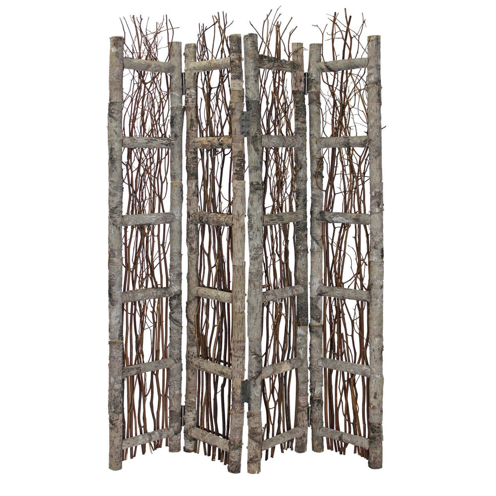 Earthy Birch and Twig Four Panel Room Divider Screen - Homeroots - Flyclothing LLC