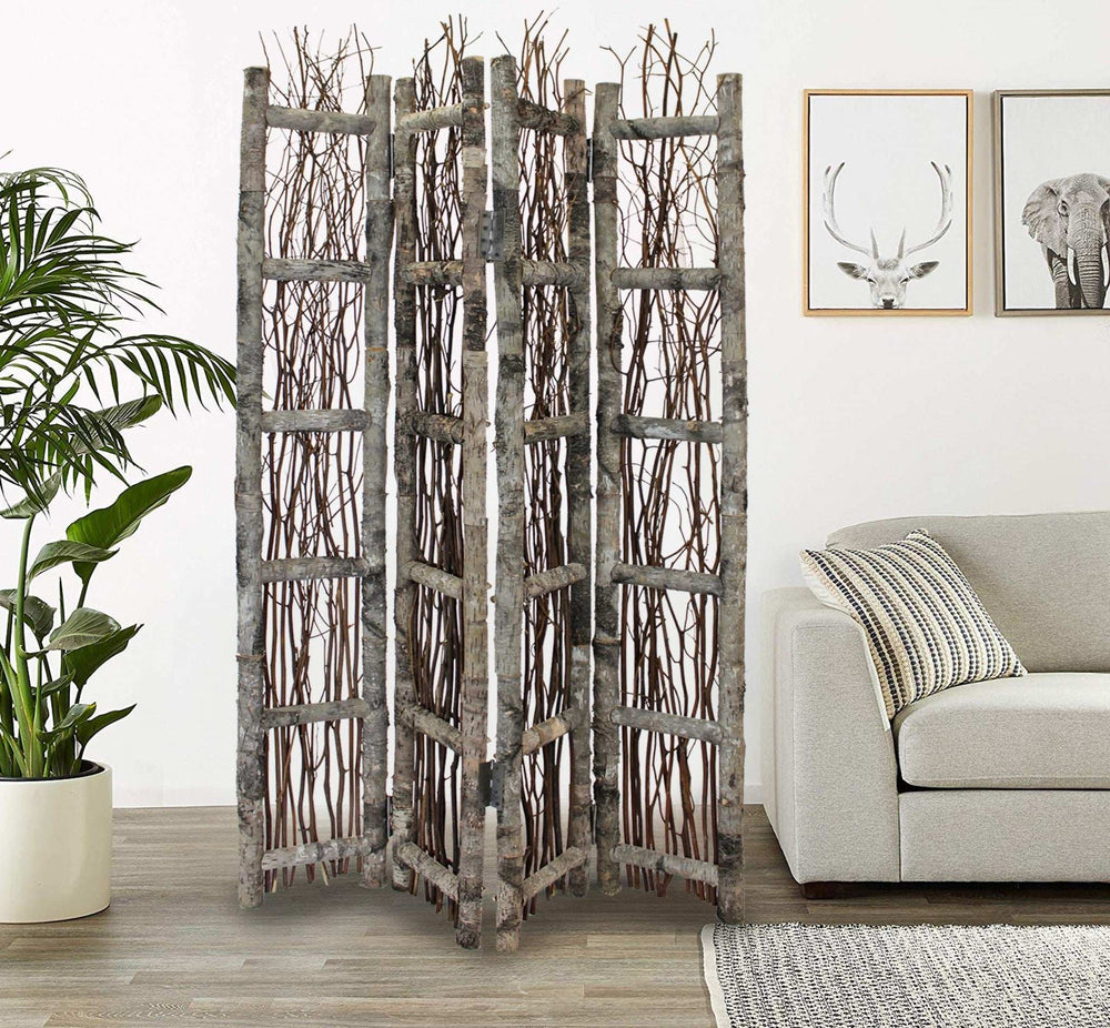 Earthy Birch and Twig Four Panel Room Divider Screen - Homeroots - Flyclothing LLC