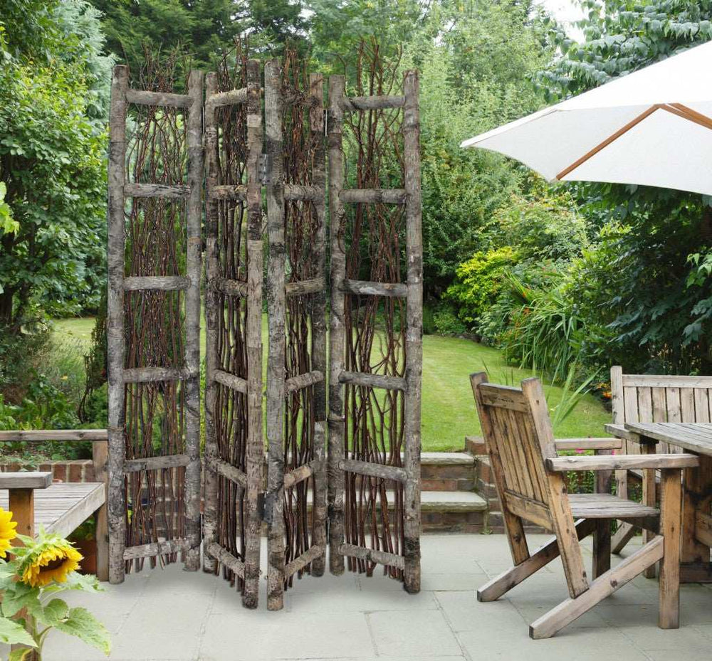 Earthy Birch and Twig Four Panel Room Divider Screen - Homeroots - Flyclothing LLC
