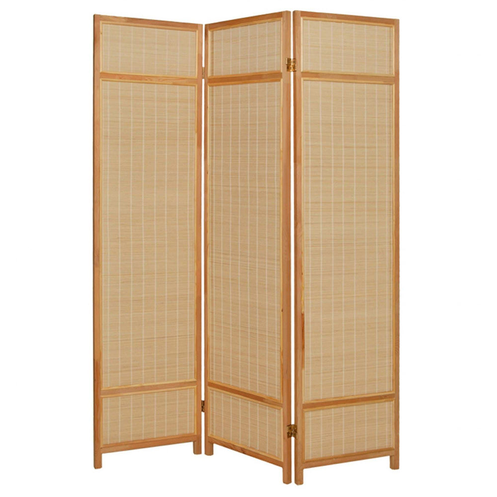 Natural Brown Bamboo Three Panel Room Divider Screen - Homeroots - Flyclothing LLC