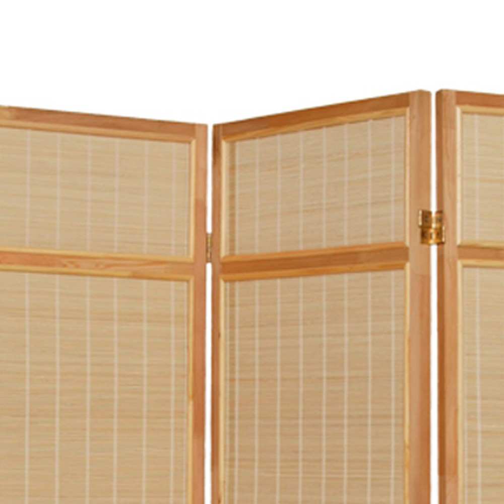 Natural Brown Bamboo Three Panel Room Divider Screen - Homeroots - Flyclothing LLC