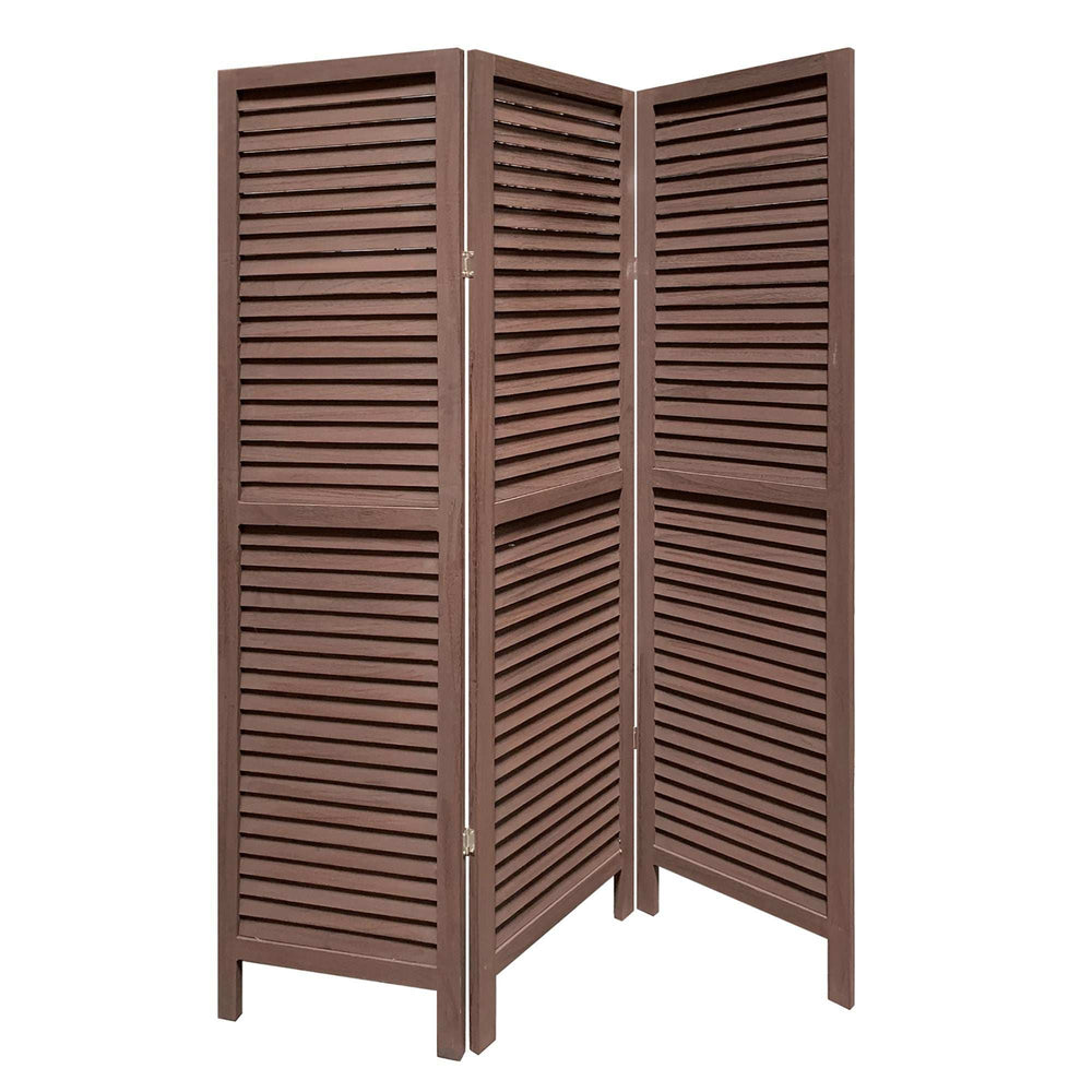 Stylish Three Panel Washed Brown Shutter Divider Screen - Homeroots - Flyclothing LLC