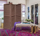 Stylish Three Panel Washed Brown Shutter Divider Screen - Homeroots - Flyclothing LLC