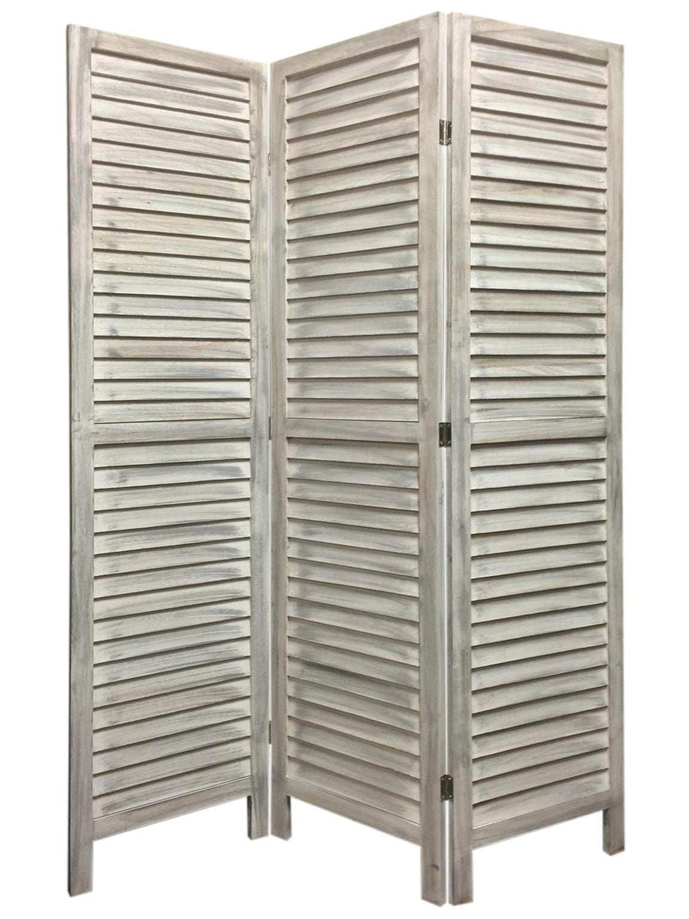 Stylish Three Panel Washed White Shutter Divider Screen - Homeroots - Flyclothing LLC
