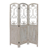 Romantic Whitewashed Scroll Three Panel Room Divider Screen - Homeroots - Flyclothing LLC
