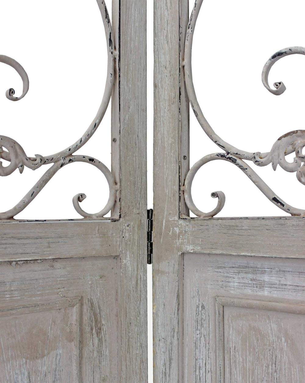 Romantic Whitewashed Scroll Three Panel Room Divider Screen - Homeroots - Flyclothing LLC