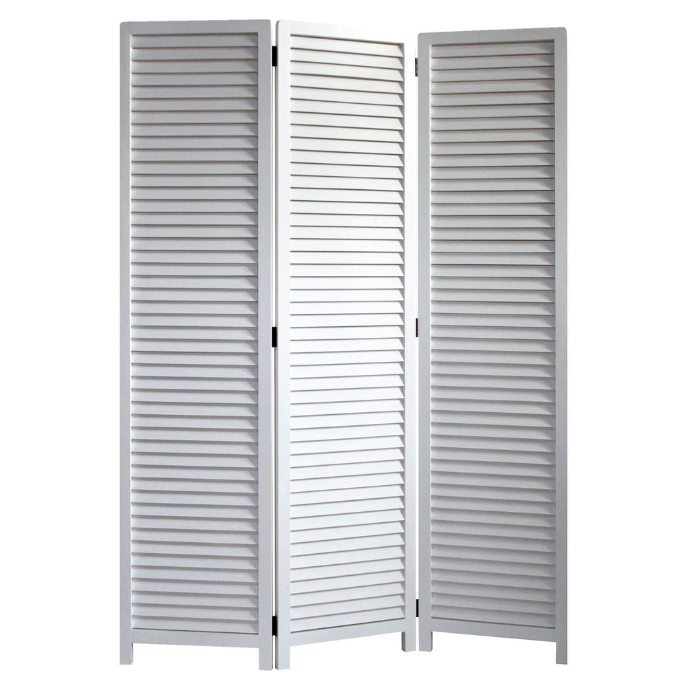 White Louvered Three Panel Room Divider Screen - Homeroots - Flyclothing LLC