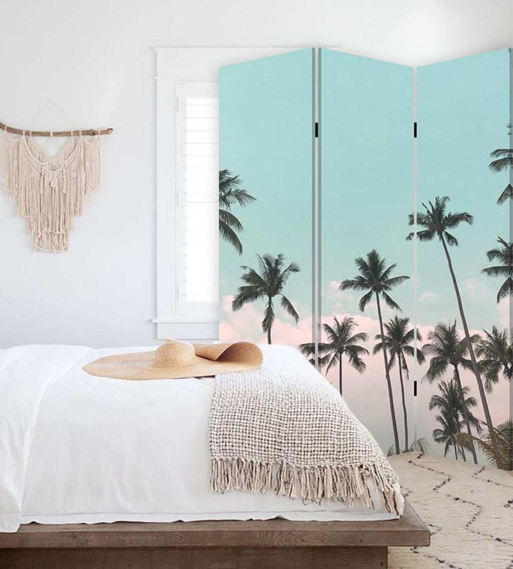 Tropical Palm Trees Room Three Panel Divider Screen - Homeroots - Flyclothing LLC