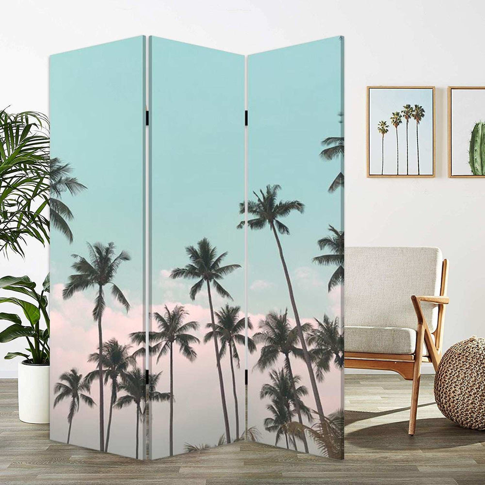 Tropical Palm Trees Room Three Panel Divider Screen - Homeroots - Flyclothing LLC