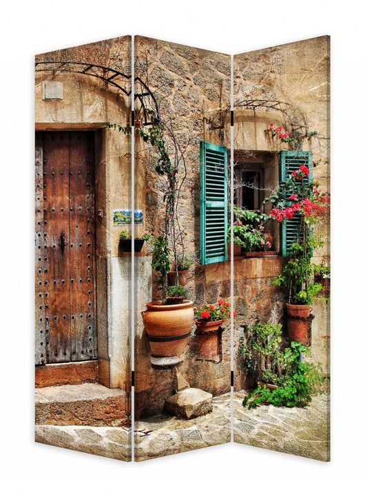 Romantic European Street Three Panel Room Divider Screen - Homeroots - Flyclothing LLC