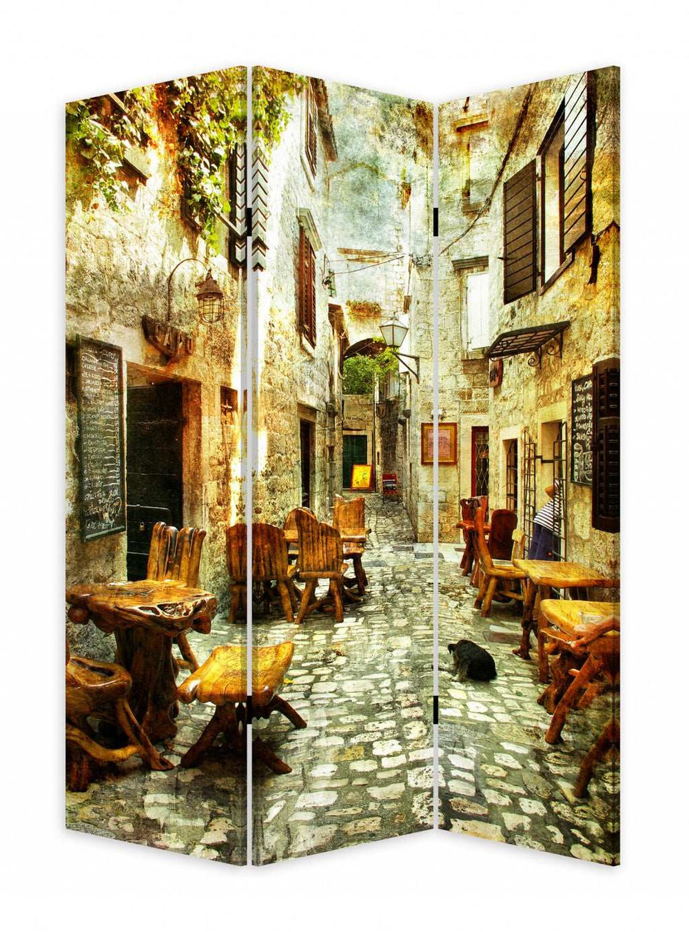 Romantic European Street Three Panel Room Divider Screen - Homeroots - Flyclothing LLC