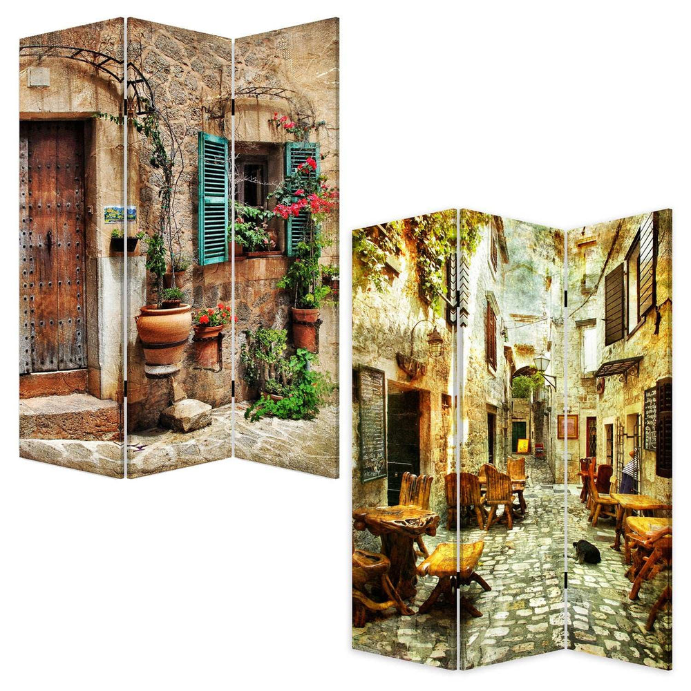 Romantic European Street Three Panel Room Divider Screen - Homeroots - Flyclothing LLC