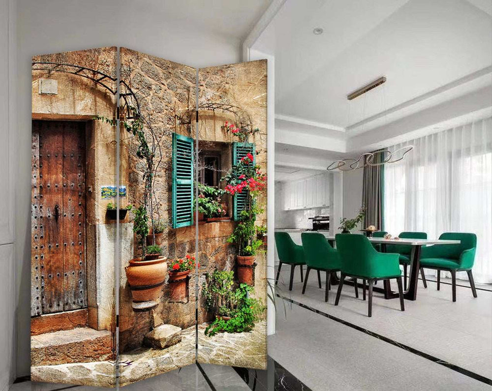 Romantic European Street Three Panel Room Divider Screen - Homeroots - Flyclothing LLC