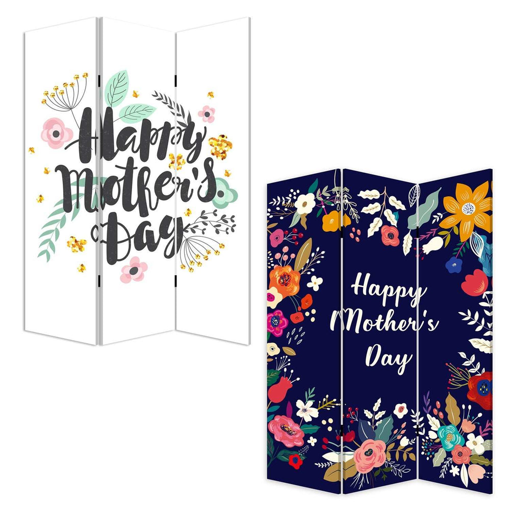 Sweet Floral Mother's Day Three Panel Room Divider Screen - Homeroots - Flyclothing LLC