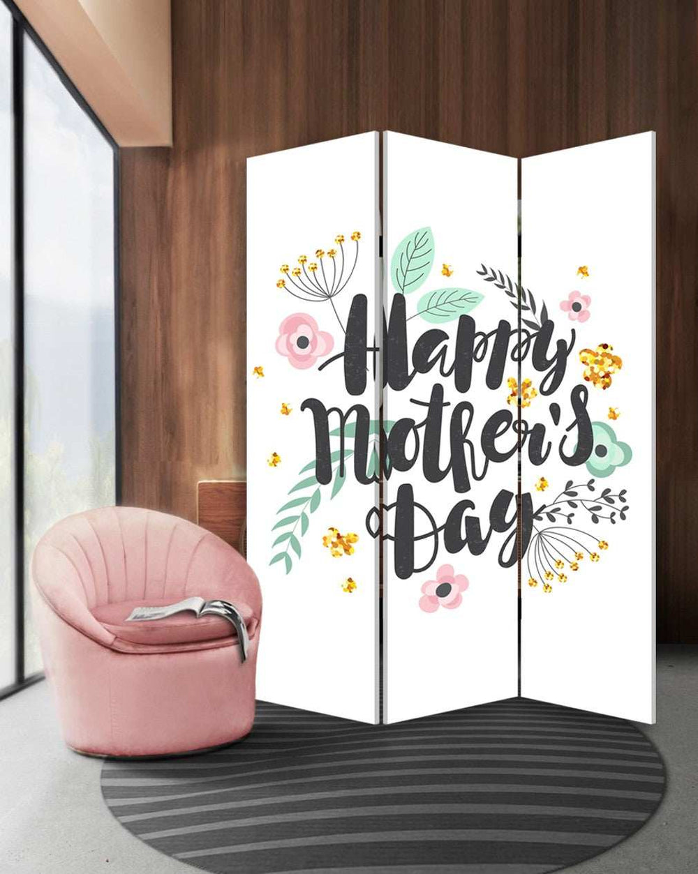 Sweet Floral Mother's Day Three Panel Room Divider Screen - Homeroots - Flyclothing LLC