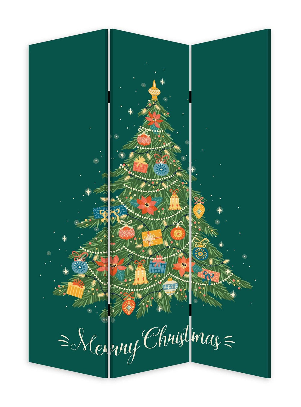 Festive Merry Christmas Three Panel Room Divider Screen - Homeroots - Flyclothing LLC