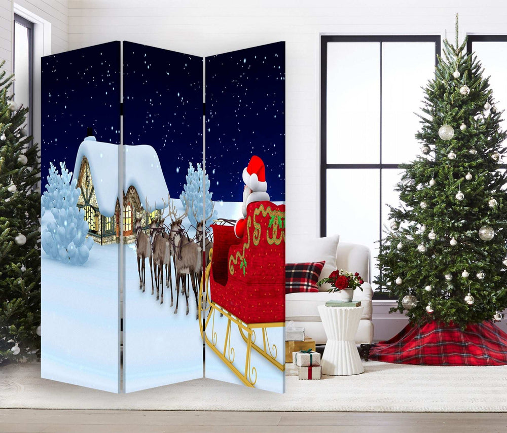 Festive Merry Christmas Three Panel Room Divider Screen - Homeroots - Flyclothing LLC