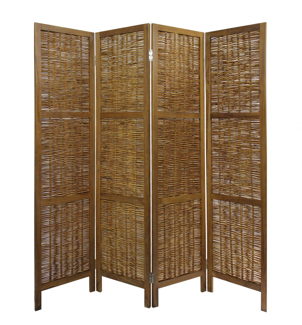 Brown Willow Four Panel Room Divider Screen - Homeroots - Flyclothing LLC