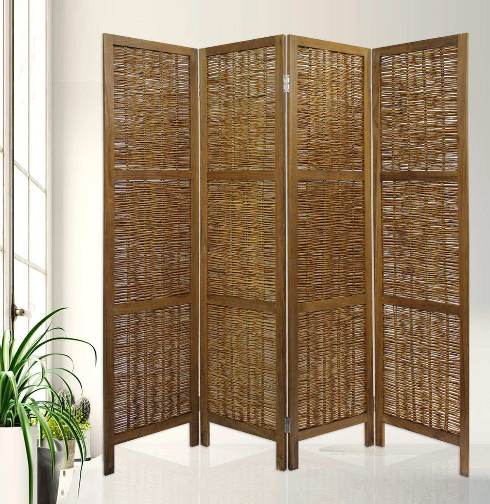 Brown Willow Four Panel Room Divider Screen - Homeroots - Flyclothing LLC