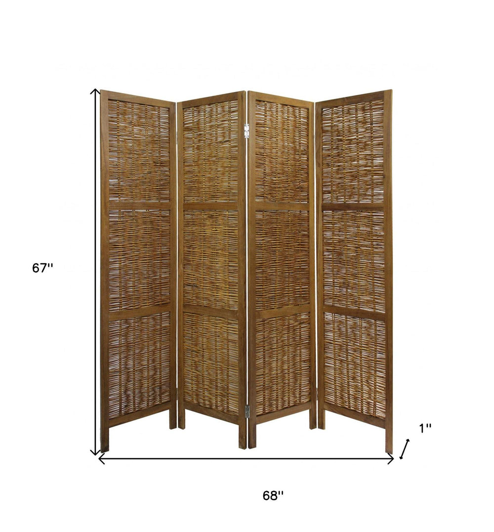 Brown Willow Four Panel Room Divider Screen - Homeroots - Flyclothing LLC