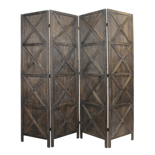 Modern Farmhouse Rustic Four Panel Room Divider Screen - Homeroots - Flyclothing LLC