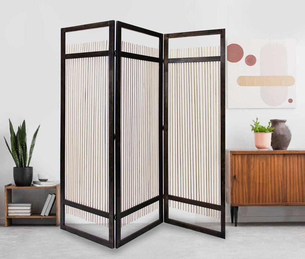 Light and Dark Rattan Three Panel Room Divider Screen - Homeroots - Flyclothing LLC