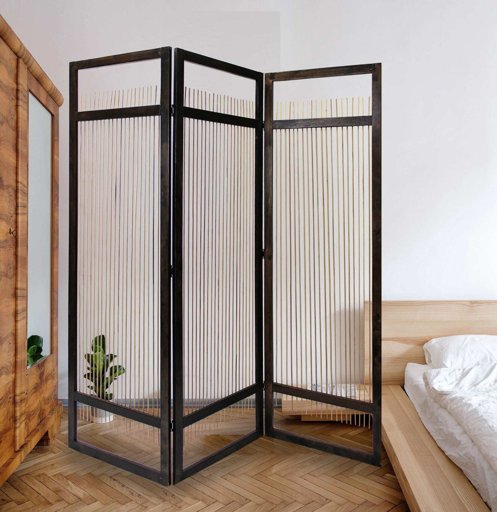 Light and Dark Rattan Three Panel Room Divider Screen - Homeroots - Flyclothing LLC