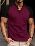 Men's Full Size Waffle-Knit Round Neck Contrast Polo Plus Size - Trendsi - Flyclothing LLC