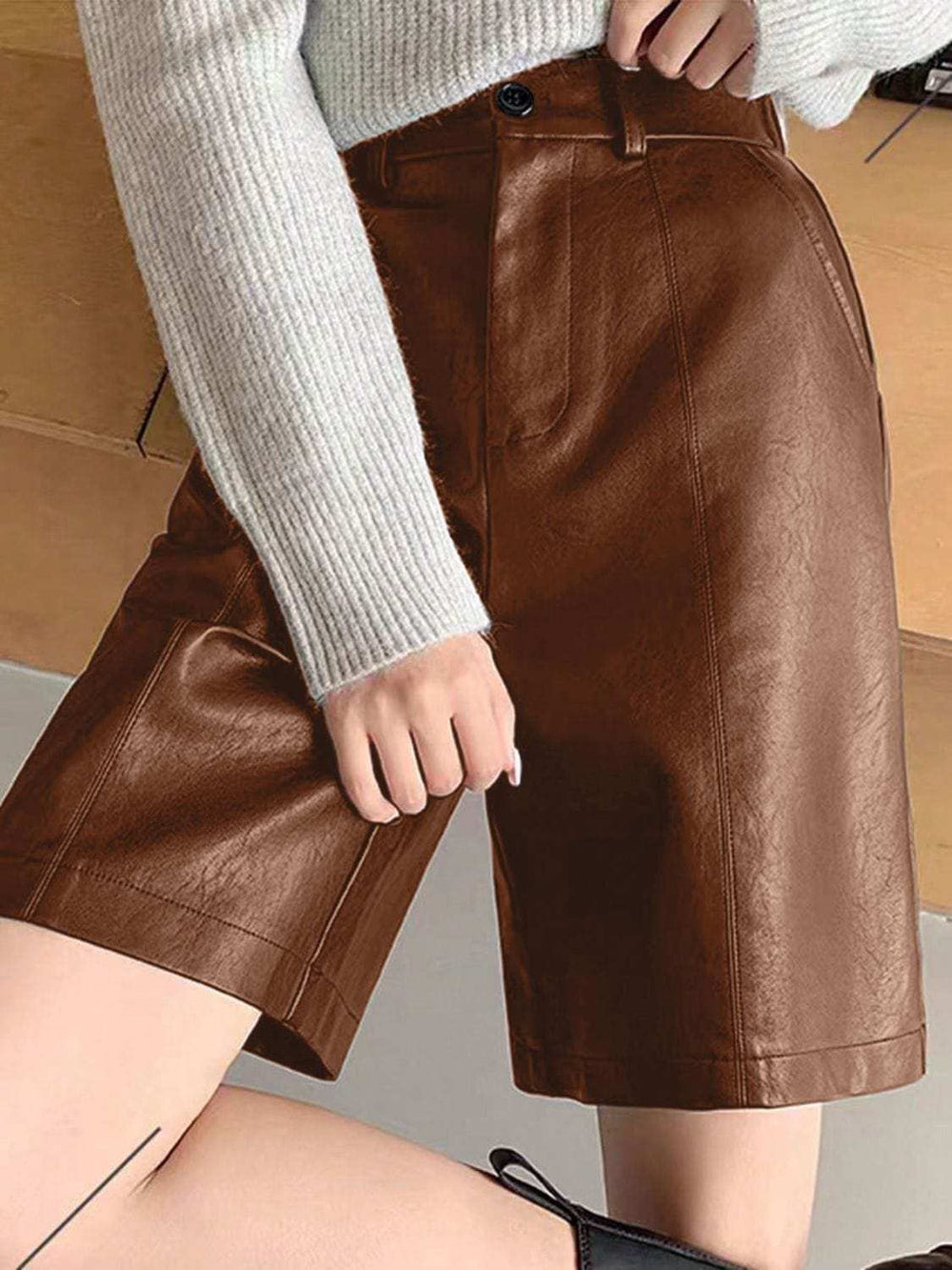 PU Leather High Rise Shorts - Trendsi - Flyclothing LLC