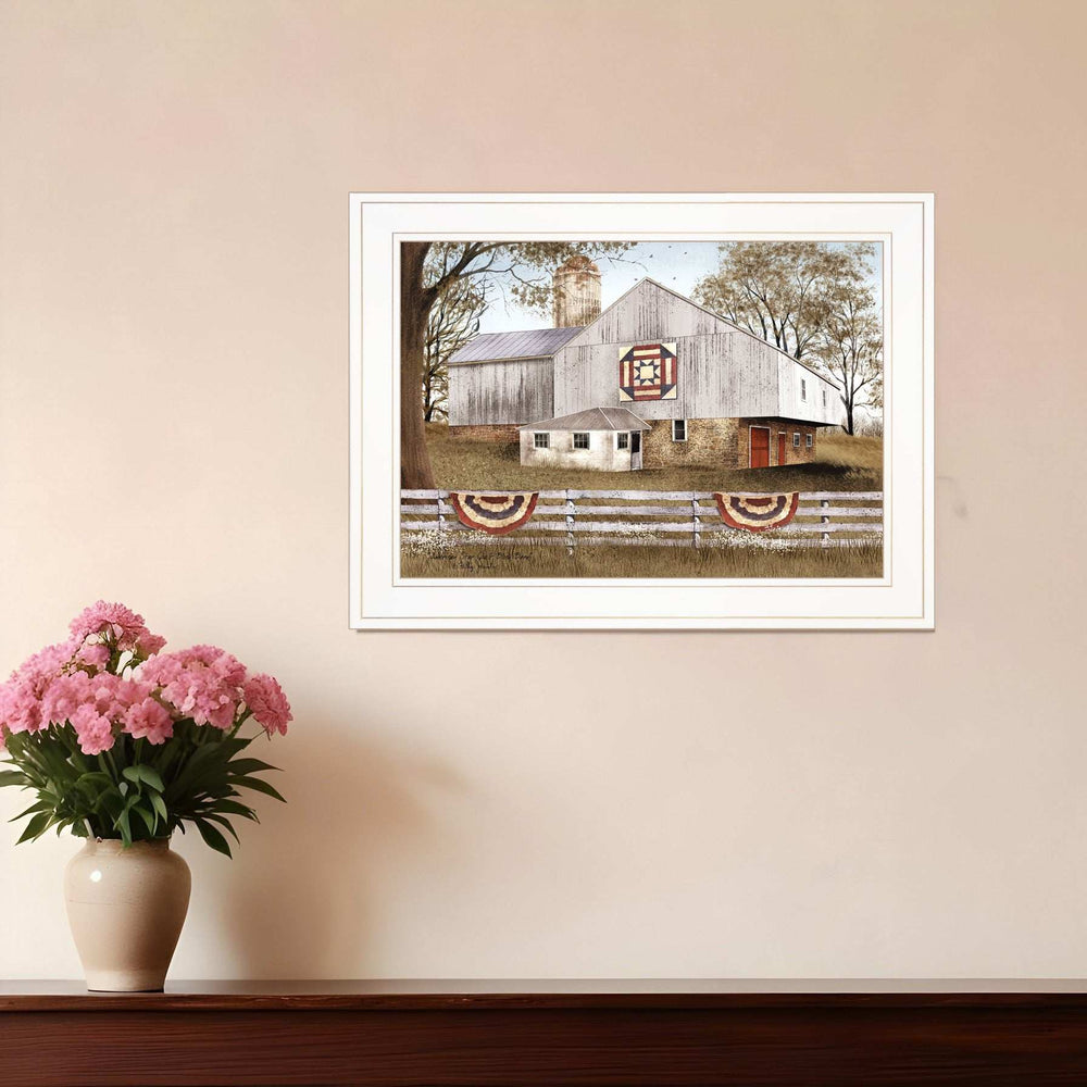 American Star Quilt Block Barn 1 White Framed Print Wall Art - Homeroots - Flyclothing LLC