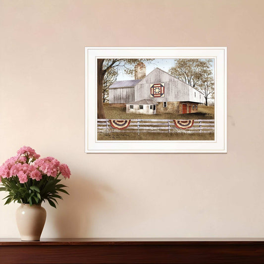 American Star Quilt Block Barn 1 White Framed Print Wall Art - Homeroots - Flyclothing LLC