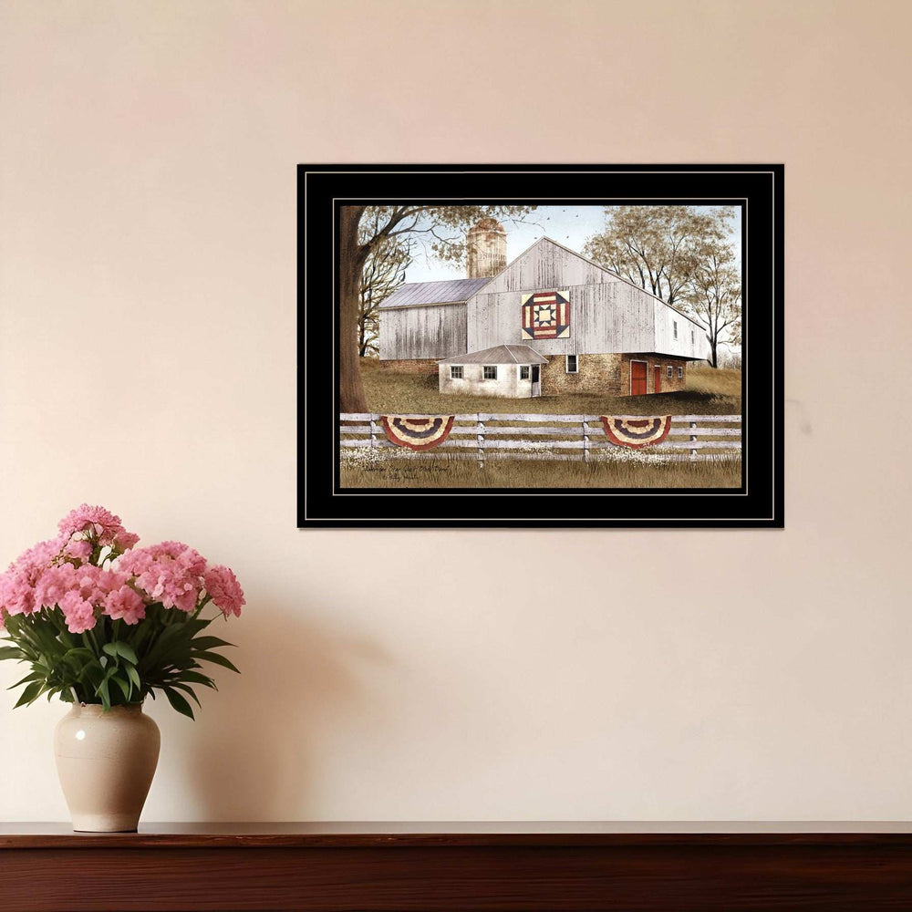 American Star Quilt Block Barn 2 Black Framed Print Wall Art - Homeroots - Flyclothing LLC