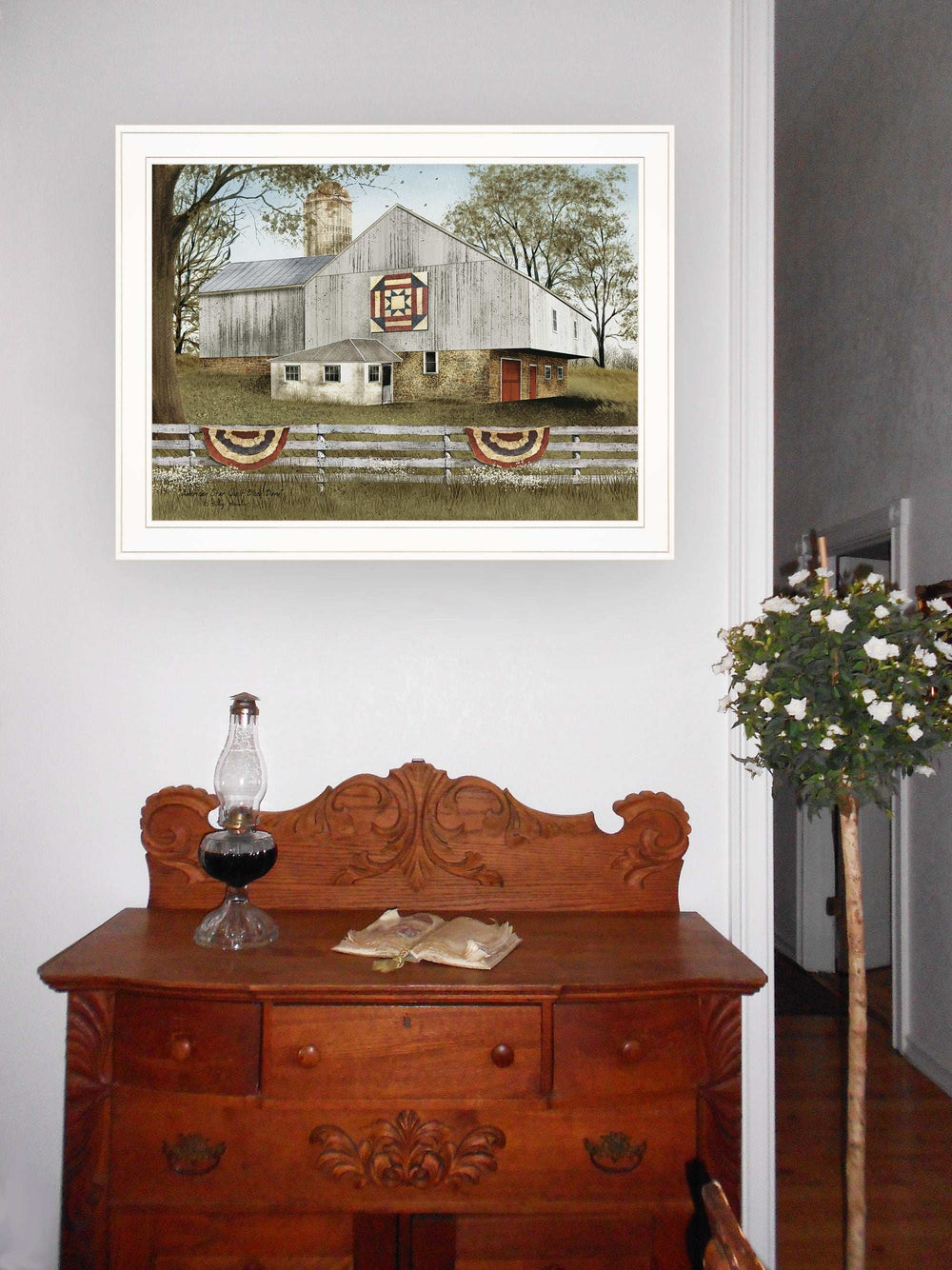 American Star Quilt Block Barn 3 White Framed Print Wall Art - Homeroots - Flyclothing LLC