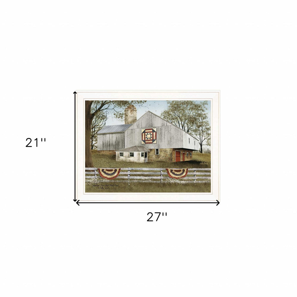 American Star Quilt Block Barn 3 White Framed Print Wall Art - Homeroots - Flyclothing LLC