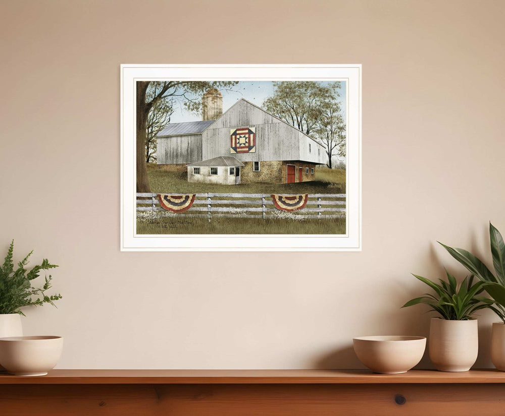 American Star Quilt Block Barn 3 White Framed Print Wall Art - Homeroots - Flyclothing LLC