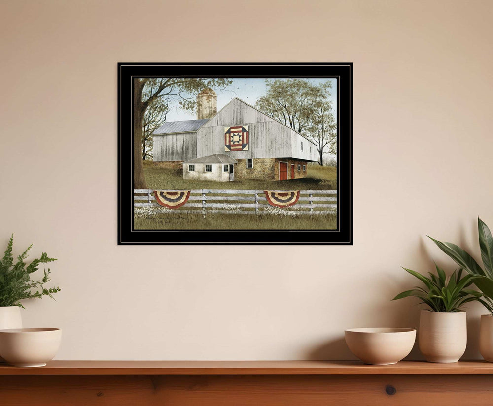 American Star Quilt Block Barn 4 Black Framed Print Wall Art - Homeroots - Flyclothing LLC