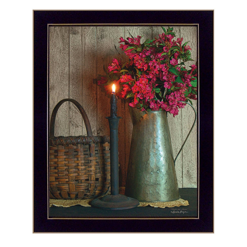 Basket and Blossoms Black Framed Print Wall Art - Homeroots - Flyclothing LLC