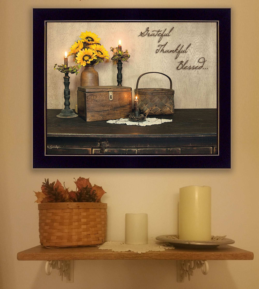 Grateful Thankful Blessed 1 Black Framed Print Wall Art - Homeroots - Flyclothing LLC