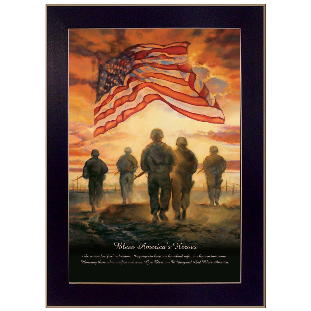 Bless Americas Heroes Black Framed Print Wall Art - Homeroots - Flyclothing LLC