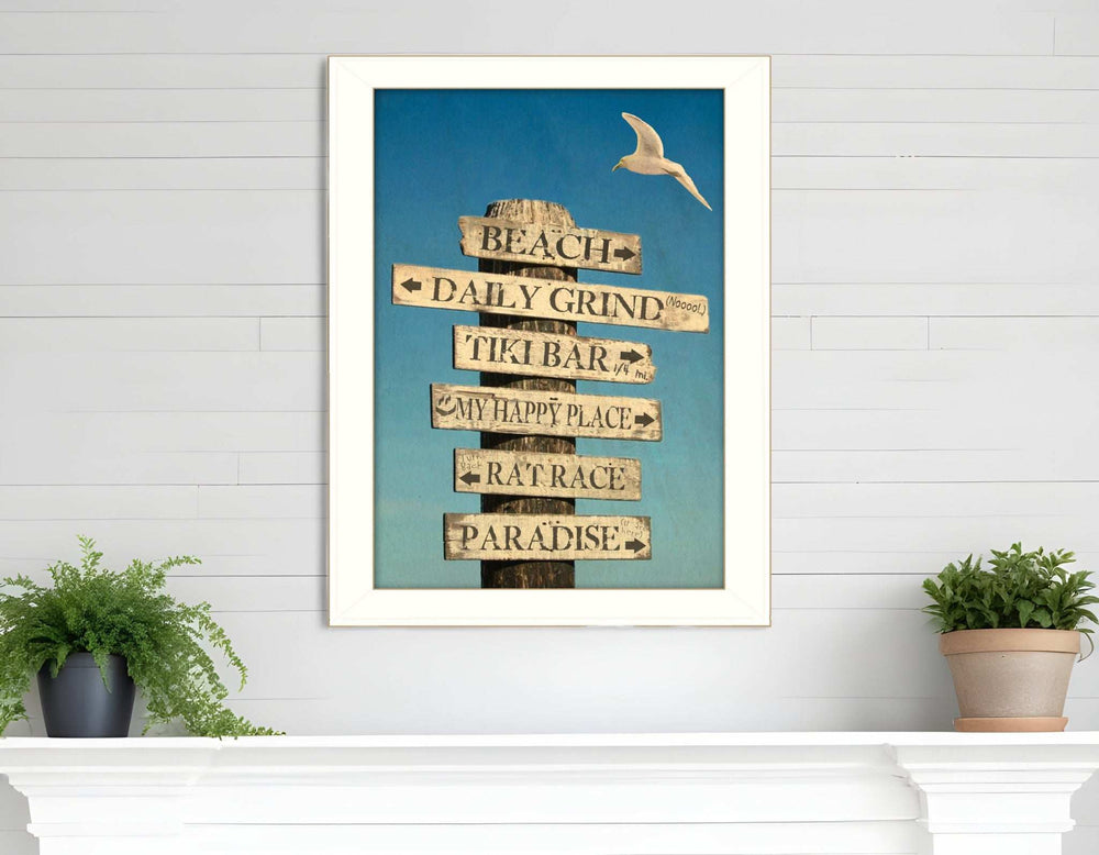 Beach Directional 3 White Framed Print Wall Art - Homeroots - Flyclothing LLC