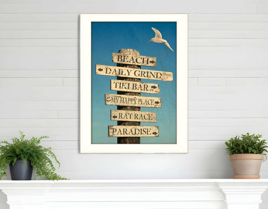 Beach Directional 3 White Framed Print Wall Art - Homeroots - Flyclothing LLC