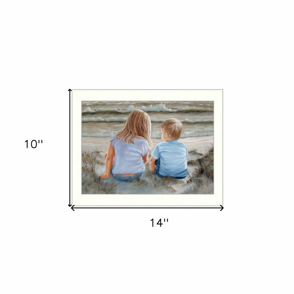 Boy and Girl Sitting White Framed Print Wall Art - Homeroots - Flyclothing LLC