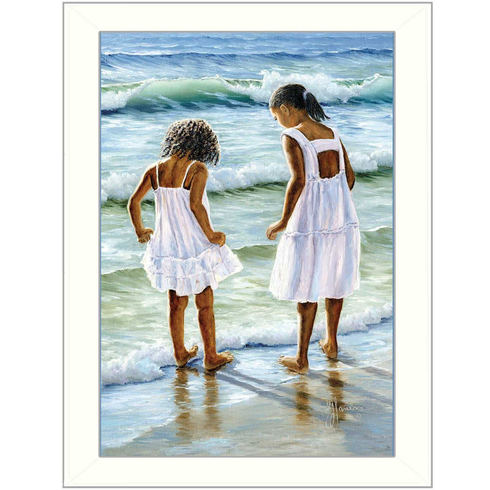 Two Girls at the Beach 1 White Framed Print Wall Art - Homeroots - Flyclothing LLC