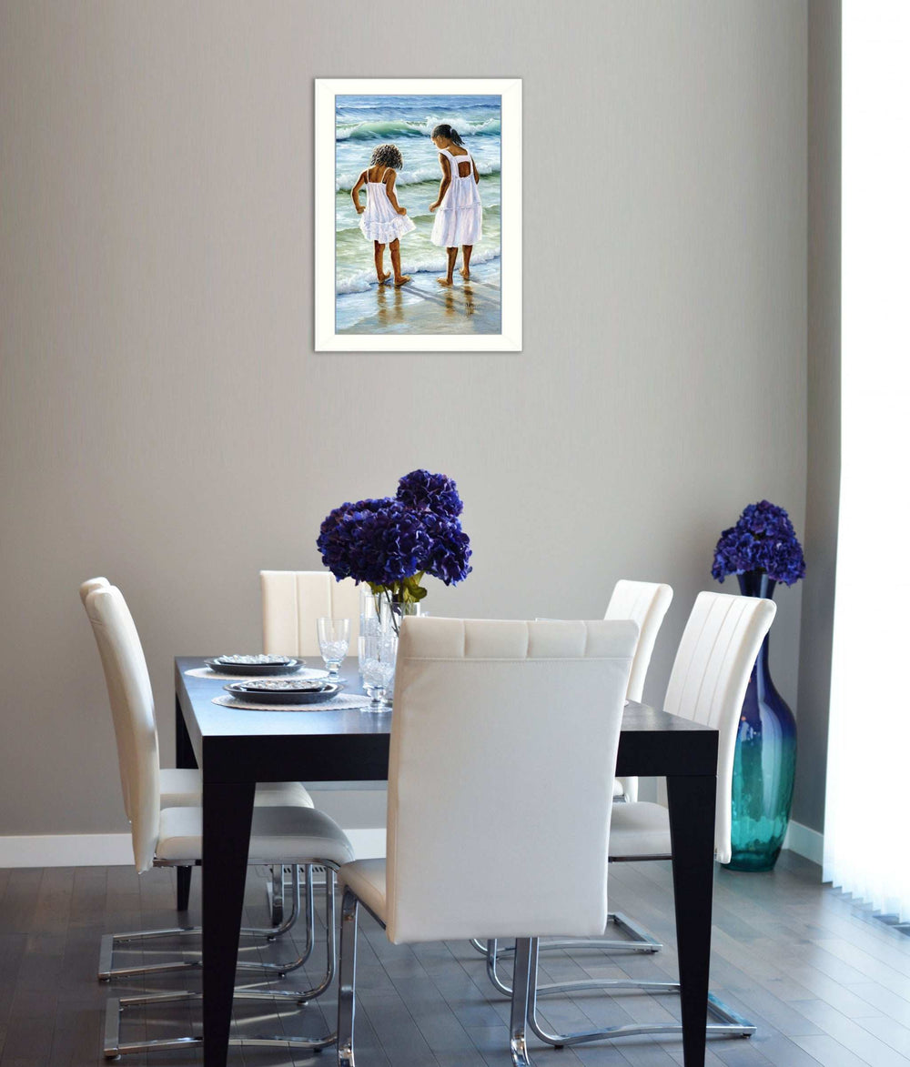 Two Girls at the Beach 1 White Framed Print Wall Art - Homeroots - Flyclothing LLC