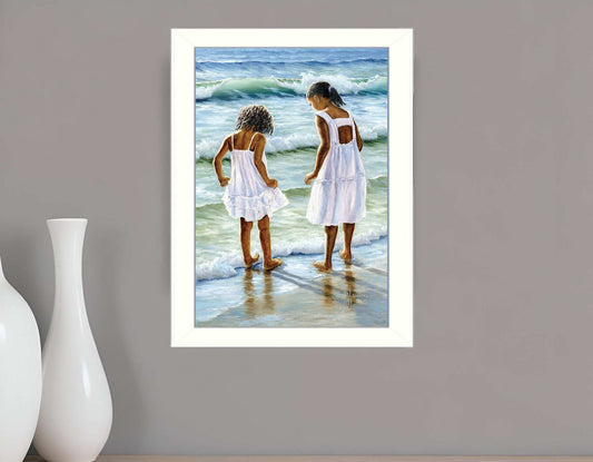Two Girls at the Beach 1 White Framed Print Wall Art - Homeroots - Flyclothing LLC