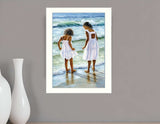 Two Girls at the Beach 1 White Framed Print Wall Art - Homeroots - Flyclothing LLC