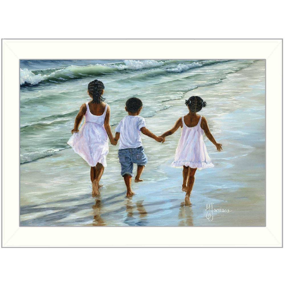 Running on the Beach 1 White Framed Print Wall Art - Homeroots - Flyclothing LLC