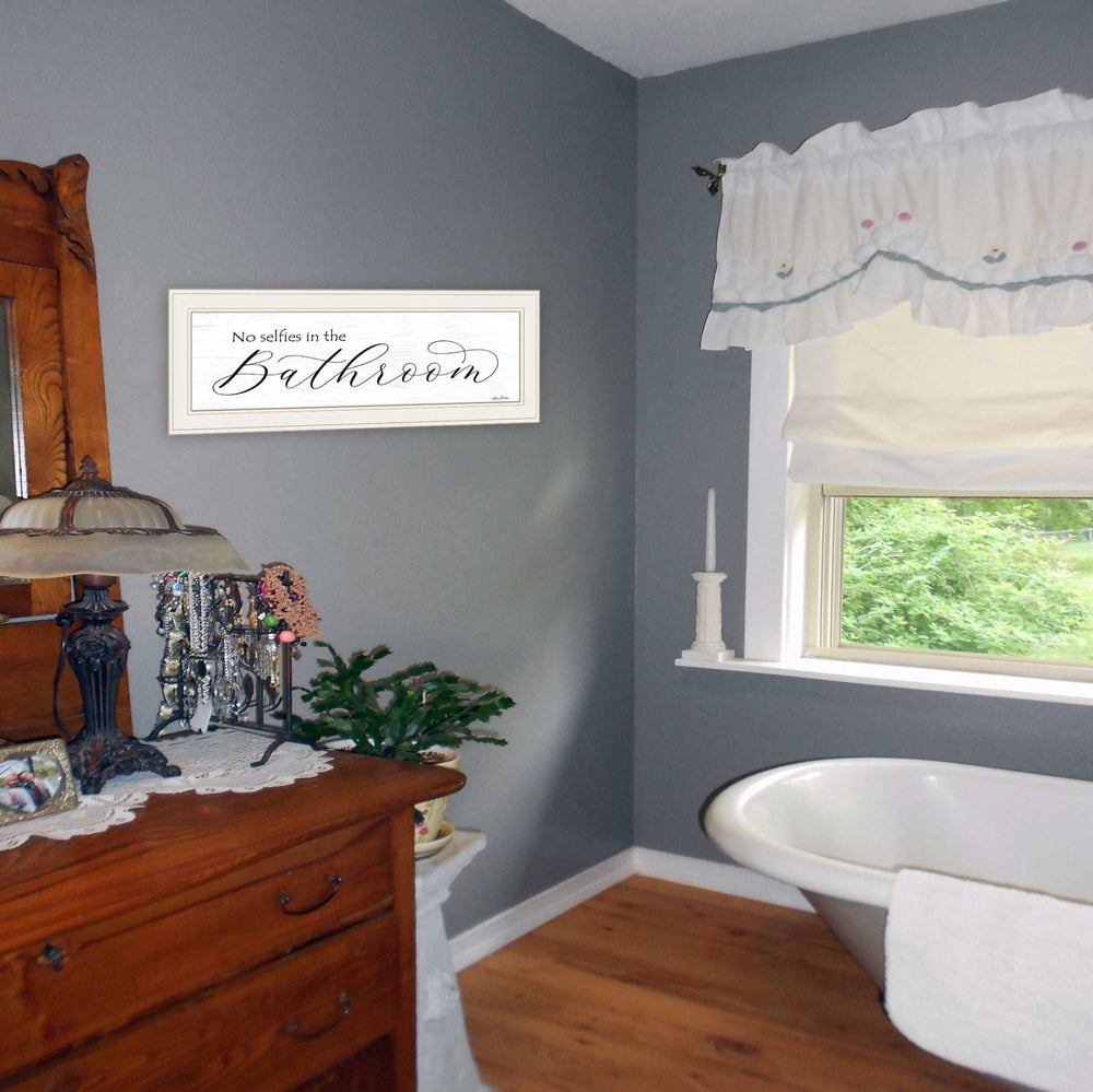 No Selfies in the Bathroom 1 White Framed Print Bathroom Wall Art - Homeroots - Flyclothing LLC