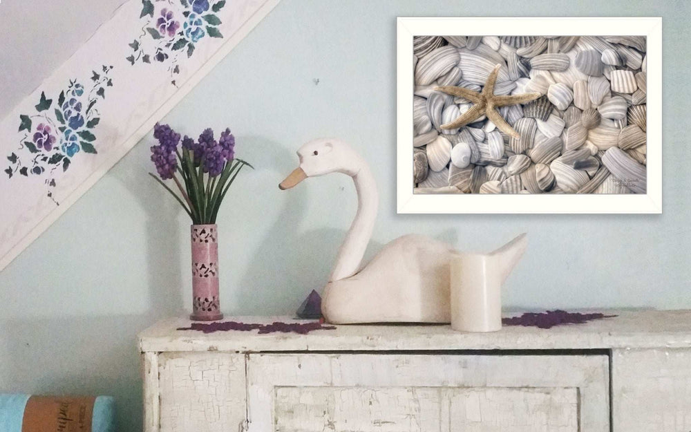 Starfish and Seashell 2 White Framed Print Wall Art - Homeroots - Flyclothing LLC