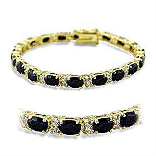 415503 - Gold Brass Bracelet with AAA Grade CZ in Jet - Alamode - Flyclothing LLC